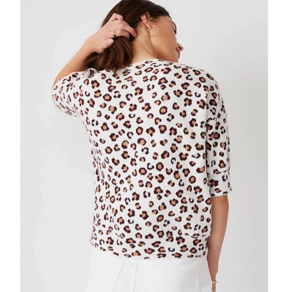 NWT Ann Taylor Sweater Tee Leopard Print Boatneck - Picture 2 of 10